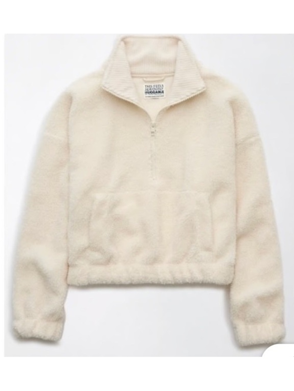 NWT American Eagle Cropped Fleece Quarter Zip Sweatshirt-Size L White/Cream